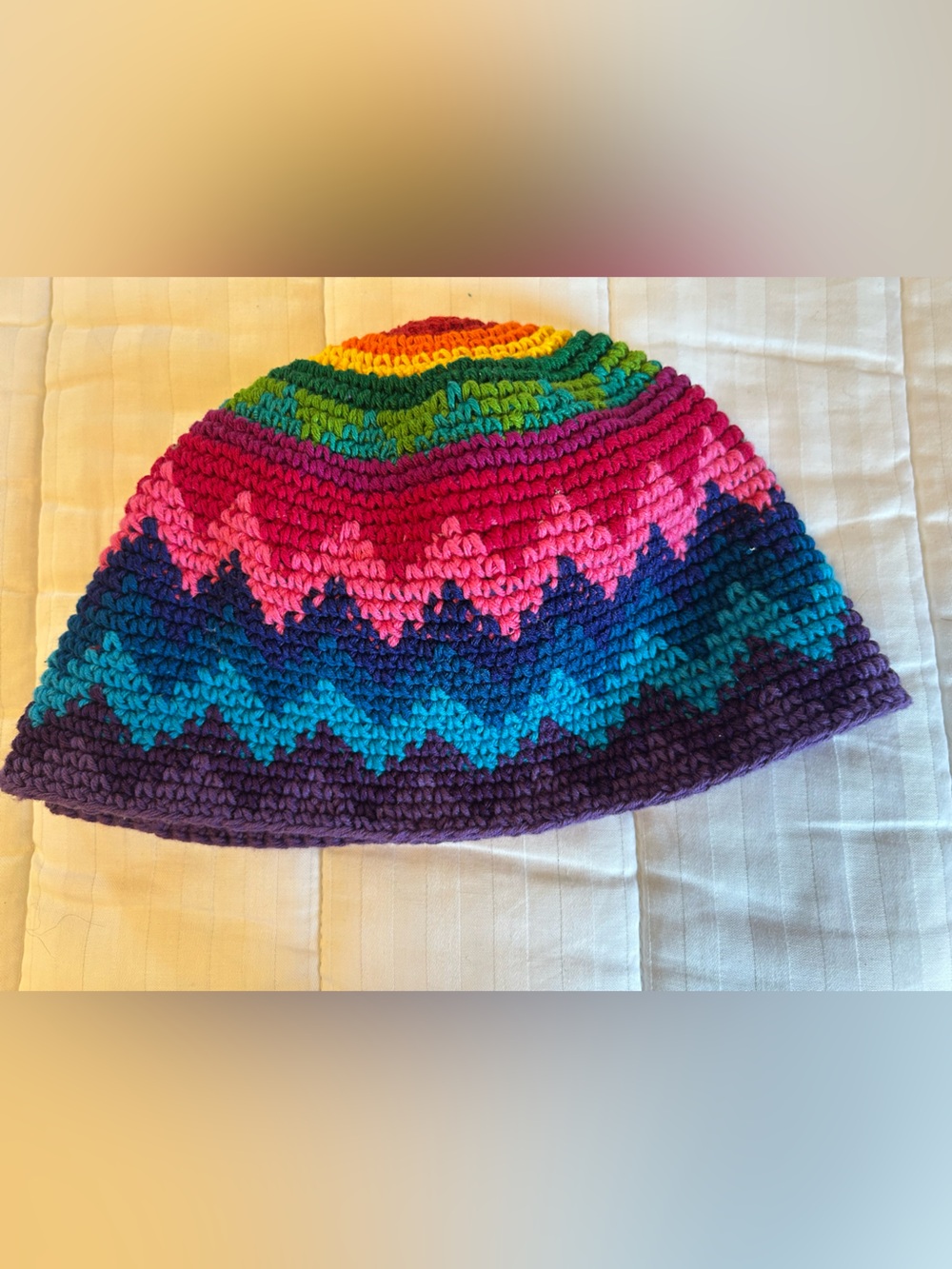 Handmade Rainbow Chevron Knit Beanie - Multicolor